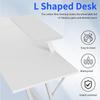 NiamVelo L Shaped Gaming Desk with Large Desktop & Storage Space - Ideal for Studying, Working, and Gaming - Adjustable Feet & Optional Tray Table Installation (White) view 3