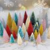 24Pcs Bottle Brush Trees Christmas Decor, Pink Green White Mini Christmas Tree with Wooden Base, Artificial Tabletop Sisal Pine Tree DIY Crafts for Winter New Year Holiday Table Shelf Decor view 3