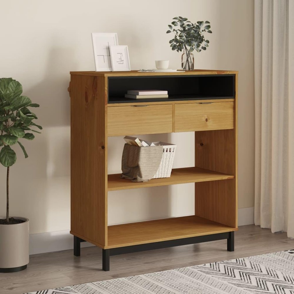 Gecheer Solid Wood Pine Bar Table, 36.2inx17.7inx43.3in with 2 Drawers and Shelves, Oak Finish for Dining and Kitchen Use