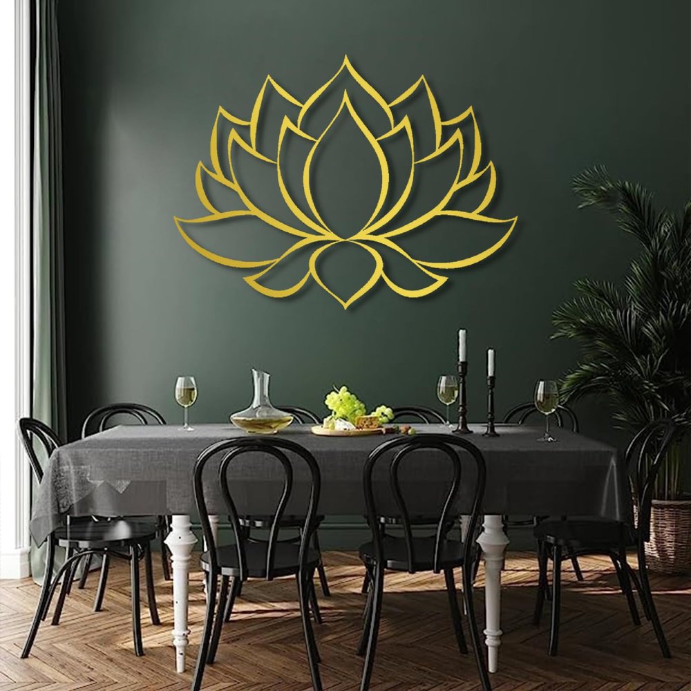 Cadeali Lotus Flower Metal Wall Art, Lotus Metal Wall Art, Spiritual Decor, Yoga Decor, Zen Sign, Living Room Hangings (Gold, 29"x 22"| 76x56cm)