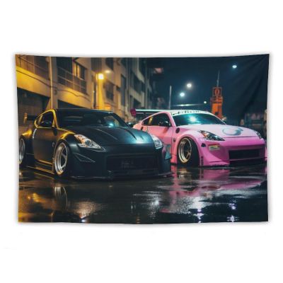 FeoYoed Tapestry for Bedroom Aesthetic Wall Hanging Decor Home Living Room Art Tapestries Japan Jdm Car 370z Black Pink Parking Rainy Season Street 40"x60"
