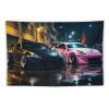 FeoYoed Tapestry for Bedroom Aesthetic Wall Hanging Decor Home Living Room Art Tapestries Japan Jdm Car 370z Black Pink Parking Rainy Season Street 40"x60" view 1
