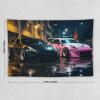 FeoYoed Tapestry for Bedroom Aesthetic Wall Hanging Decor Home Living Room Art Tapestries Japan Jdm Car 370z Black Pink Parking Rainy Season Street 40"x60" view 2