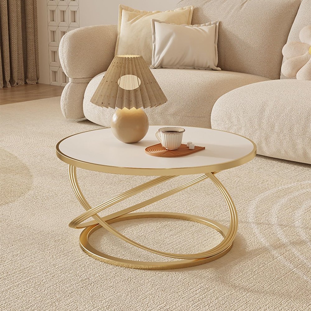 DTREEL Round Coffee Table, Nesting Table Round Natural Finish with Metal Frame, Small Modern Furniture Living Room&Home Office, for Living Room, Bedroom, Balcony (Color : Gold, Size : 60cm/24in)