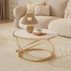 DTREEL Round Coffee Table, Nesting Table Round Natural Finish with Metal Frame, Small Modern Furniture Living Room&Home Office, for Living Room, Bedroom, Balcony (Color : Gold, Size : 60cm/24in) view 1