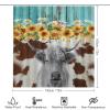 FBMLBRB Vintage Farmhouse Old Wooden Boards 4 Pieces Shower Curtain Set, Rustic Farm Sunflower Cow Cute Western Animal Yak Print Non-Slip Rugs Toilet Lid Cover Bath Mat and Bathroom Curtain view 2
