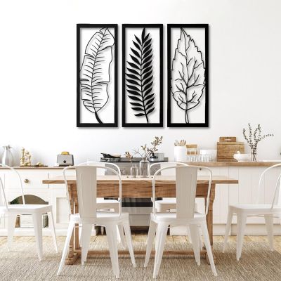 Metal Wall Art, Palm Leaf Metal Wall Art, Metal Leaf Wall Art, Tropical Leaves Wall Decor, Palm Leaf Wall Art, Palm Leaves Wall Decor, Leaf Wall Decor, 3 Panels Wall Hanging, Home Decor (Black, 71"x58"|180x149cm)