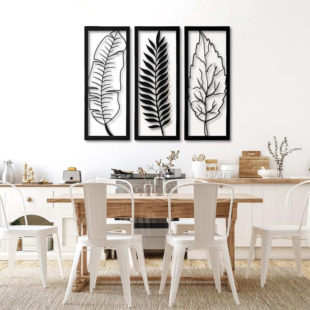 Metal Wall Art, Palm Leaf Metal Wall Art, Metal Leaf Wall Art, Tropical Leaves Wall Decor, Palm Leaf Wall Art, Palm Leaves Wall Decor, Leaf Wall Decor, 3 Panels Wall Hanging, Home Decor (Black, 71"x58"|180x149cm)