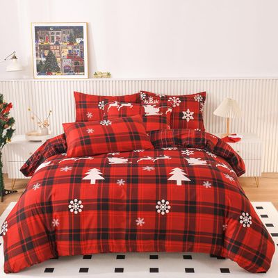 Mengersi Christmas Duvet Cover Set King Size,Christmas Tree Snowflake Duvet Cover Check Printed Christmas Plaid Duvet Cover Comforter Cover Set for New Year Holidy Xmas Gifts