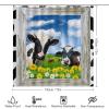 FBMLBRB Funny Farm Animal Cow 4 Pieces Shower Curtain Set, Rustic Old Wooden Boards Cow Florals Daisy Sunflower Non-Slip Rugs Toilet Lid Cover Bath Mat and Bathroom Curtain view 2