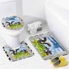 FBMLBRB Funny Farm Animal Cow 4 Pieces Shower Curtain Set, Rustic Old Wooden Boards Cow Florals Daisy Sunflower Non-Slip Rugs Toilet Lid Cover Bath Mat and Bathroom Curtain view 4