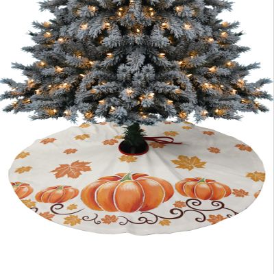 2023 Christmas Tree Skirt, Fall Thanksgiving Xmas Tree Ornaments Round 48 Inch, Orange Pumpkin Maple Leaf Farmhouse Xmas Tree Mat for Christmas Decorations Holiday Party