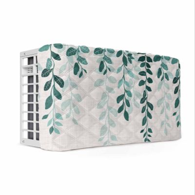QueenKer Indoor Air Conditioner Cover, Plant Leaves Green Gradient Linen Texture Waterproof Indoor AC Cover Inside Window AC Cover with Free Elastic Straps for Window Units, 25 X 18 X 3.5 Inch