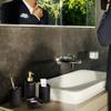 Black Bathroom Accessories Set, 4PC Ceramic Bathroom Sets Complete-Toothbrush Holders, Soap Dispenser, Soap Dish, Toothbrush Cup, Stylish Black Gold Bathroom Decor, Bathroom Organizer for Countertop view 3