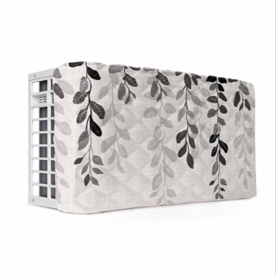 QueenKer Indoor Air Conditioner Cover, Plant Dark Grey Leaves Gradient Linen Texture Waterproof Indoor AC Cover Inside Window AC Cover with Free Elastic Straps for Window Units, 21 X 15 X 3.5 Inch