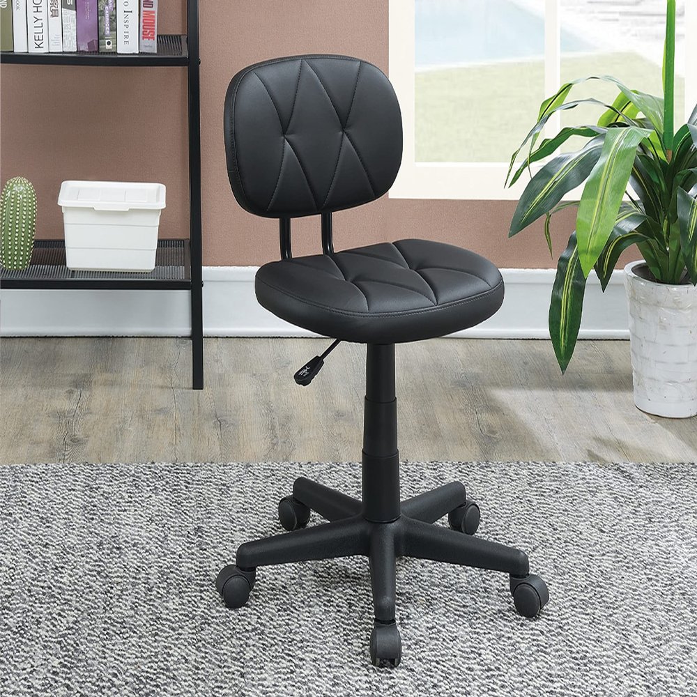 HAOHAOLIFE Fashion Office Chair with Adjustable Height, Armless Low Back Vanity Chair with Black Tufted Design Upholstered, Rolling Gaming Chair for Home, Office, Classroom, Bar