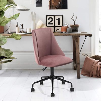 Velvet Ergonomic Office Chair with Adjustable Height, Mid Back Armless Desk Chair with Upholstered, 360 Degrees Swivel Gaming Chair for Home, Office (Rose)