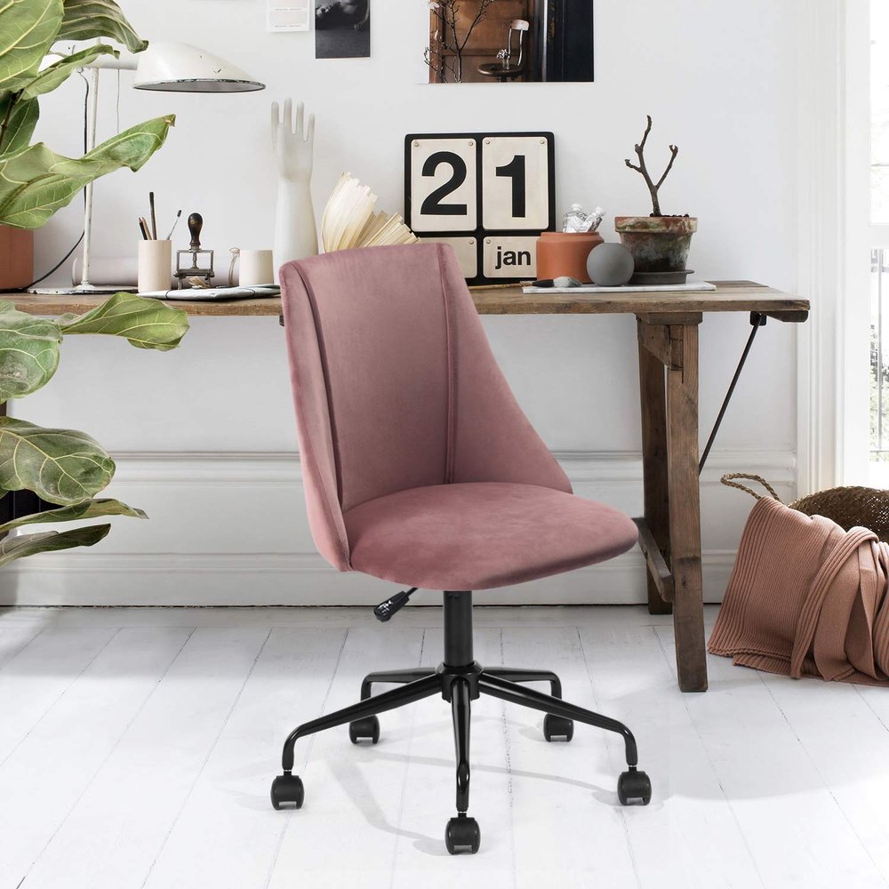 Velvet Ergonomic Office Chair with Adjustable Height, Mid Back Armless Desk Chair with Upholstered, 360 Degrees Swivel Gaming Chair for Home, Office (Rose)