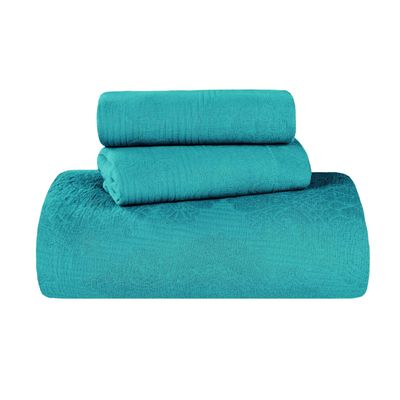 SUPERIOR Cotton 2-Piece Bedspread Set, Home Bed Decor, Warm Bedding, 1 Oversized Bedspread, 1 Pillow Sham, Medium Weight Blanket, Medallion Scroll, Matelasse Woven, Victory Collection, Twin, Teal