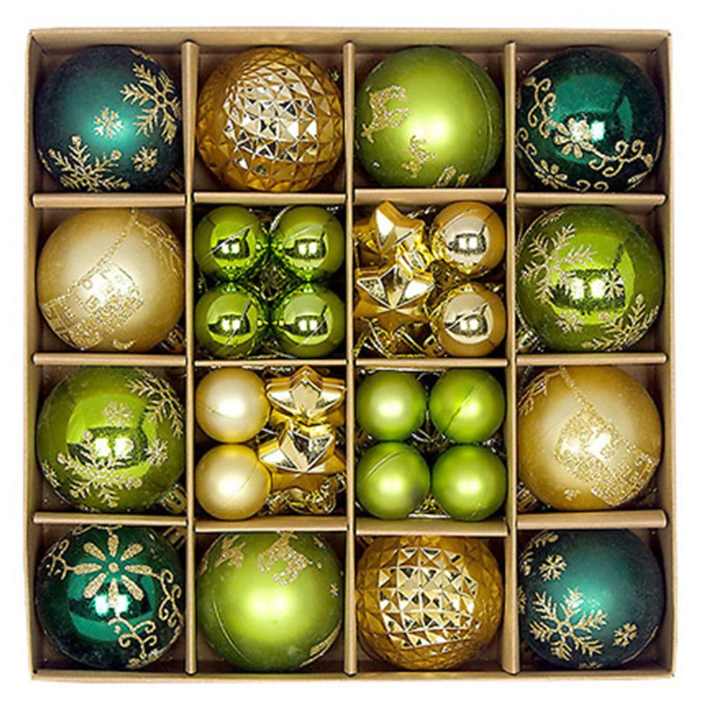 AvoDovA Christmas Balls Ornaments, 44Pcs Sequined Decorative Holiday Tree Balls for Christmas Tree Decoration (Gold Green, 3-6cm/ 1.18-2.36inches)
