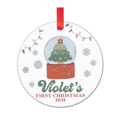2025 Christmas Ornaments - Personalized Baby's First Christmas Ornament - Baby Name Christmas Ornament - Christmas Keepsake Ornament for Girls - 2025 Christmas Ornament Personalized - Retro Snowglobe
