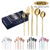 Stainless Steel Tableware, Steak Knife and Fork, Western Food Titanium Plated Knife, Fork and Spoon, Gift Box view 4