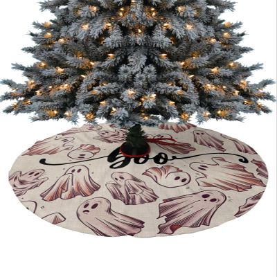 2023 Christmas Tree Skirt, Halloween Xmas Tree Ornaments Round 48 Inch, Boo White Ghost Rustic Burlap Xmas Tree Mat for Christmas Decorations Holiday Party