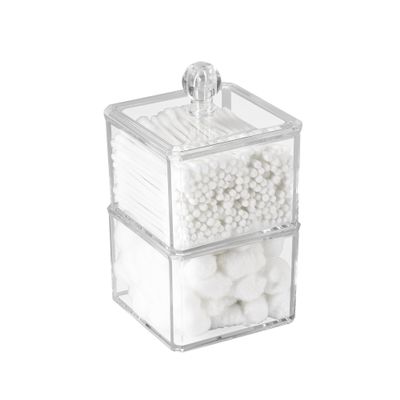 AMG Bath Collections 2-Tier Acrylic Storage Organizer Stackable Countertop Cotton Ball Holder, Jewelry and Cosmetic Storage Clear Compact Design Organizer Storage Pantry Organization