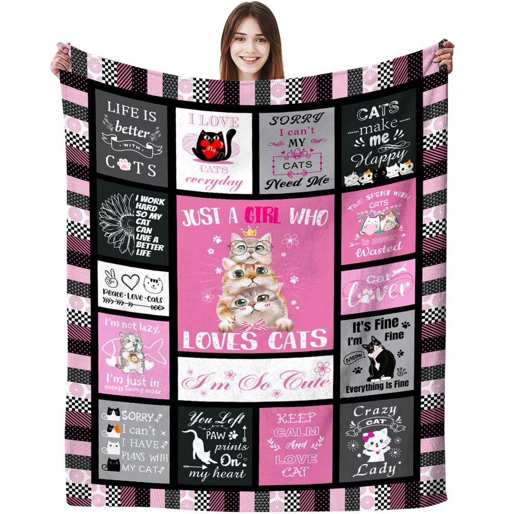 Cat Blanket Gifts for Girls Women Soft Warm Flannel Cat Throw Blanket Birthday Gifts for Adults Kids 80"x60"