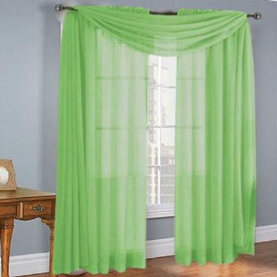 3 Piece Wide Sheer Voile Scarf Valance Window Curtain 1 Scarf and 2 Tiers Lily (Lima Green)