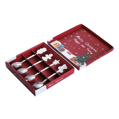 Christmas Spoon Set, 4 Pieces Stainless Steel Spoon for Coffee, Tea, Dessert, Soup, Christmas Tableware with Unique Christmas Stockings, Gingerman, Stars, Snowmen Design (sliver)