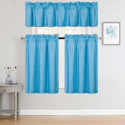 New Versatil 3pc Set Solid Rod Pocket Small Window Panel Dressing Foam Lined Blackout Curtain Treatment Drape (K3) (Turquoise)