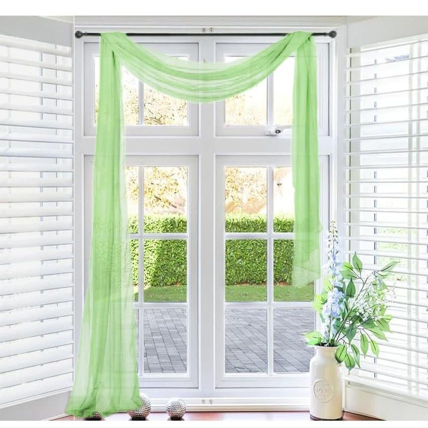 1 Solid Sheer Voile Window Scarf Valance for Home/Restaurant/Party Decor 216" Long x 37" Wide (Lima Green)
