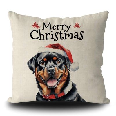 GUGLILI Merry Christmas Dog Throw Pillow Cover Funny Rottweiler Dog in Santa Hat Xmas Pillowcase for Bed Couch Holiday Decoration Linen 16x16 Inch Double Side, Type 2