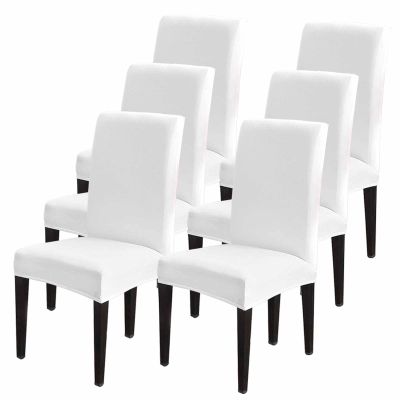 Savannan Dining Chair Covers Set of 6, White Stretch Parsons Chair Slipcovers Protector Removable Chair Covers for Dining Room Home Party Hotel Wedding Ceremony Banquet