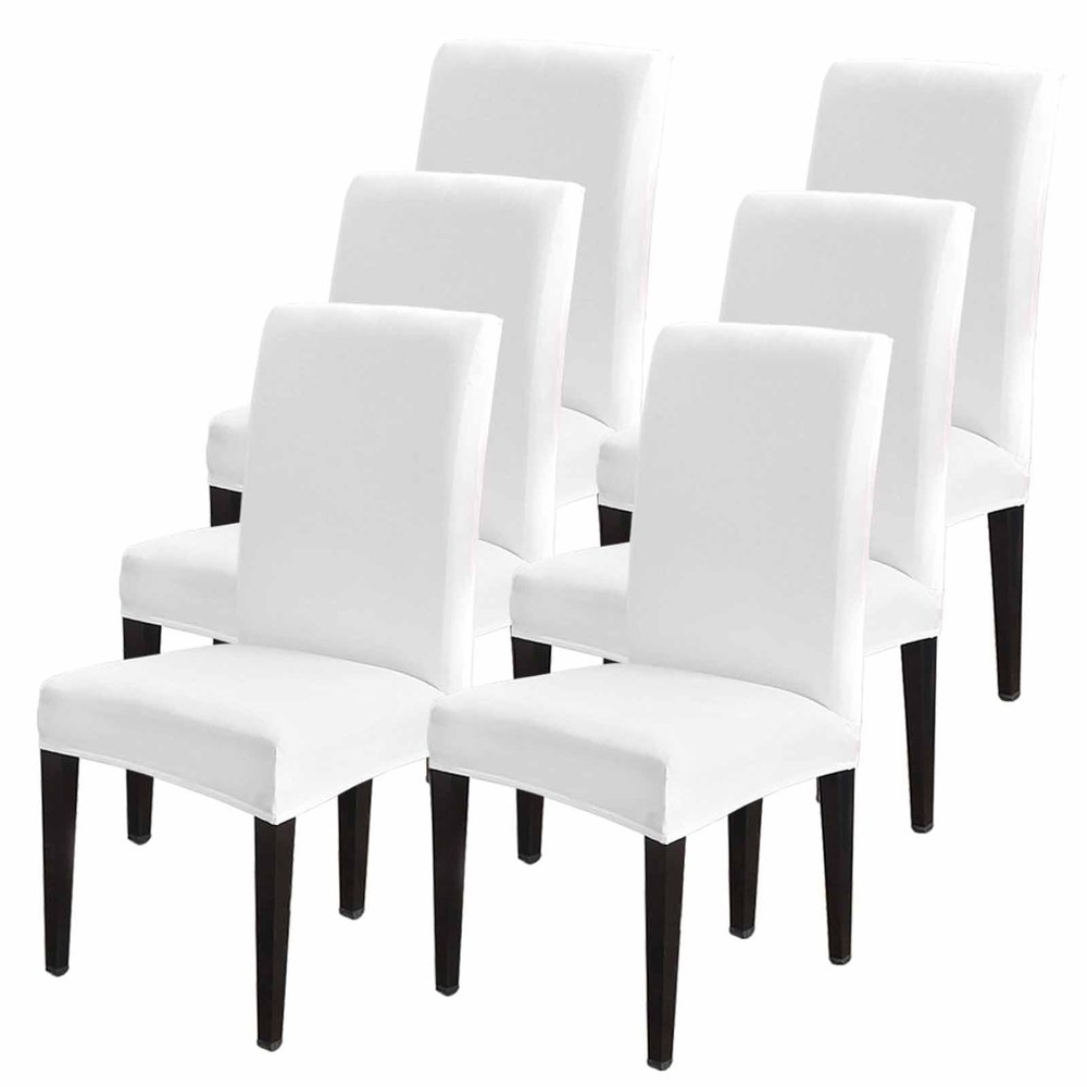 Savannan Dining Chair Covers Set of 6, White Stretch Parsons Chair Slipcovers Protector Removable Chair Covers for Dining Room Home Party Hotel Wedding Ceremony Banquet