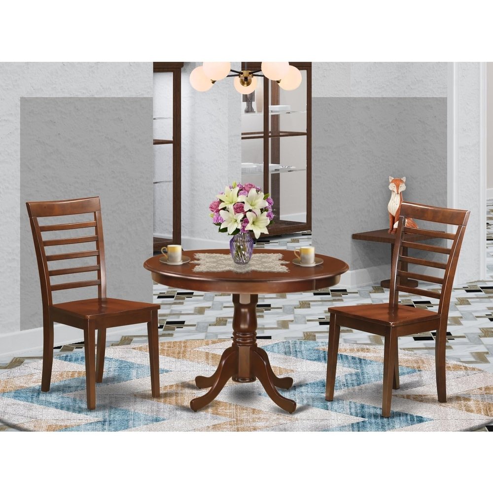 HomeStock Round Dinette Set - 3 Piece Kitchen Table & Chair Set - 42 Inch Mahogany Table for Small Spaces