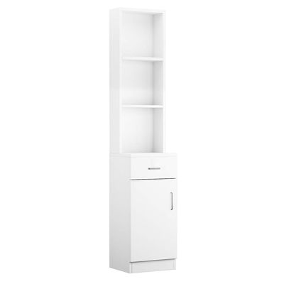 Bathroom Tall Cabinet, Storage Cabinet with Open Shelves & Single Door, Floor Freestanding Tall Cabinet, Narrow Corner Organizer Tower Rack for Bathroom, Living Room, White 70.08"H x 13.39"W x 13"L