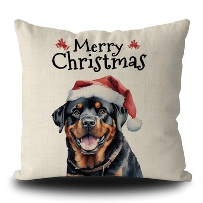 GUGLILI Merry Christmas Dog Throw Pillow Cover Funny Rottweiler Dog in Santa Hat Xmas Pillowcase for Bed Couch Holiday Decoration Linen 16x16 Inch Double Side, Type 6