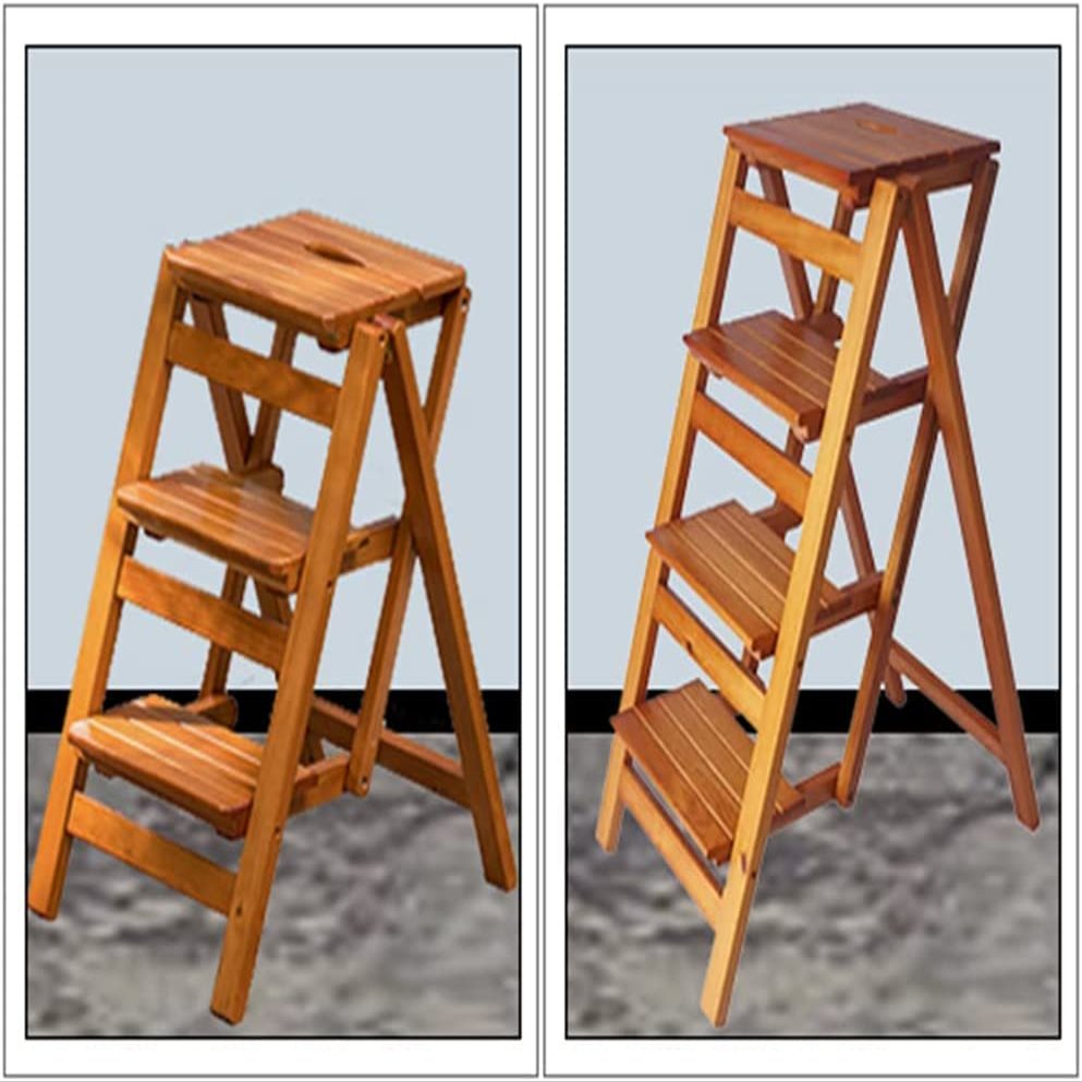 Wooden Folding Stepladder Wood Folding Step Stool for Adults & Kitchen Ladders Small Foot Stools Portable Shoe Bench/Flower Rack Durable (Wood Color1 3 Steps)