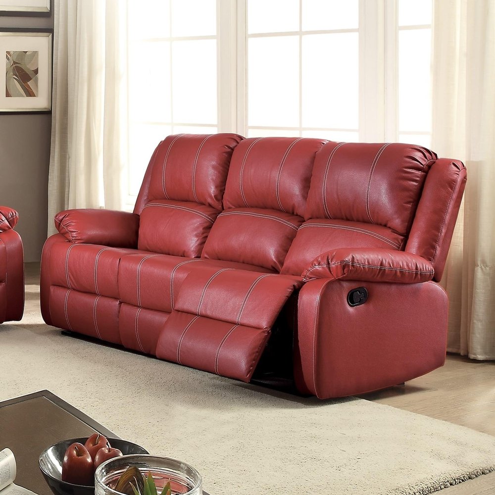 Daesar Recliner Sofa 3 Seater, Modern Couches in Red Faux Leather Furniture for Small Space, Living Room, Studio, Apartment