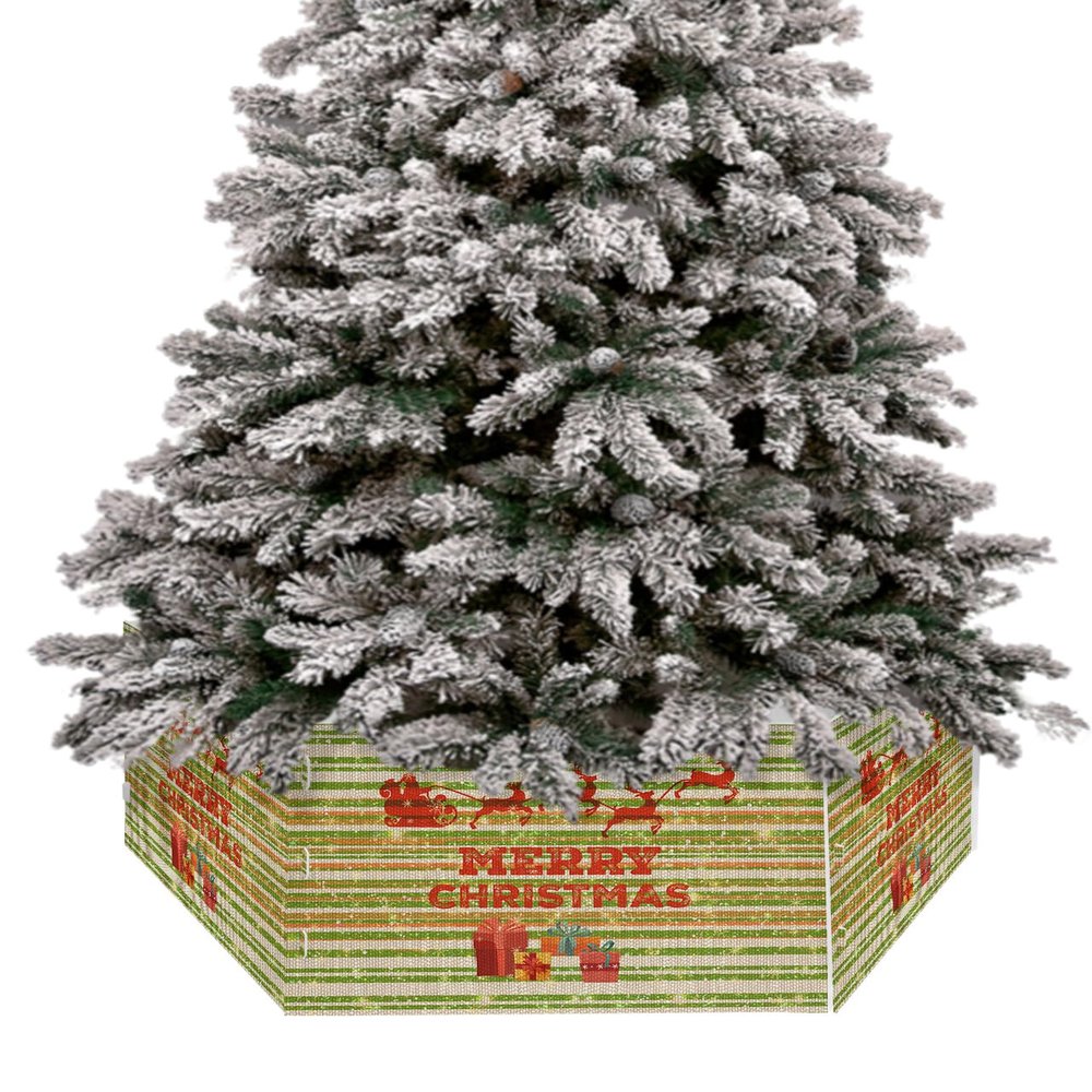 Christmas Tree Collar Tree Box Stand Cover, Artificial/Pencil/Silm/Skinny Tree Ring 6 Packs Collapsible Tree Skirt for Christmas Xmas Tree Decorations, Santa Sleigh Deer Snowflake Stripes 17"x10"
