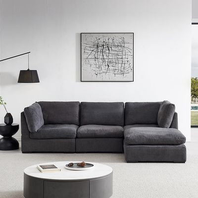 JURMALYN 99'' Modular Sectional Sofa Cloud Couch for Living Room L-Shape Sofa with Feather Filled, Modern Cloud Sofa with Ottoman for Home Office, Polyester Fabric Dark Grey