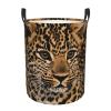 Cute Leopard Print Laundry Hamper Circular Waterproof Storage Basket Protable Dirty Clothes Hamper Storage Bin For Home Organizer Living Room Bathroom Car view 1