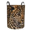 Cute Leopard Print Laundry Hamper Circular Waterproof Storage Basket Protable Dirty Clothes Hamper Storage Bin For Home Organizer Living Room Bathroom Car view 2
