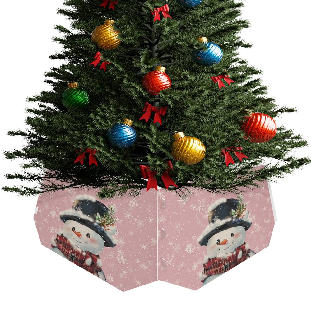 Christmas Snowman Christmas Tree Collar Tree Box Stand Cover,Artificial/Pencil/Silm/Skinny Tree Ring 4 Packs Collapsible Tree Skirt for Christmas Xmas Tree,Rustic Blush Pink Snowflake 14.5"x10"