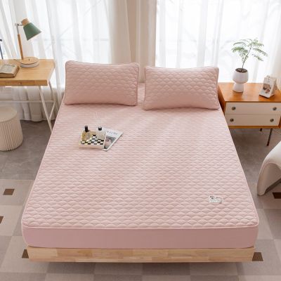 FCLDESHOP Fits Mattress Perfectly Fitted Sheet,Pure Cotton Non-Slip Quilted Mattress Cover, Comfortable Bed Cover Suitable for 12"/30cm Deep Mattresses,Pink 1,200 * 200cm+30cm (3pcs)
