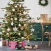 Pink Santa Christmas Tree Collar Tree Box Stand Cover,Artificial/Pencil/Silm/Skinny Tree Ring 4 Packs Collapsible Tree Skirt for Christmas Xmas Tree,Christmas Abstract Vintage Painted Plaid 17"x10" view 2