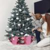 Pink Santa Christmas Tree Collar Tree Box Stand Cover,Artificial/Pencil/Silm/Skinny Tree Ring 4 Packs Collapsible Tree Skirt for Christmas Xmas Tree,Christmas Abstract Vintage Painted Plaid 17"x10" view 3