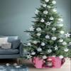 Pink Santa Christmas Tree Collar Tree Box Stand Cover,Artificial/Pencil/Silm/Skinny Tree Ring 4 Packs Collapsible Tree Skirt for Christmas Xmas Tree,Christmas Abstract Vintage Painted Plaid 17"x10" view 4
